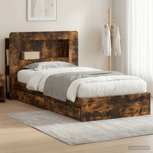 vidaXL Bedframe met opslag Gerookt eiken 90 x 200 cm Bewerkt hout Bruin