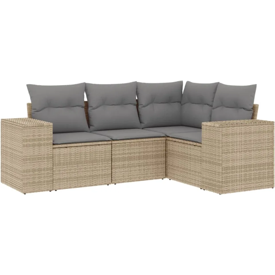 vidaXL 4-delige Loungeset met kussens poly rattan beige, foto 3