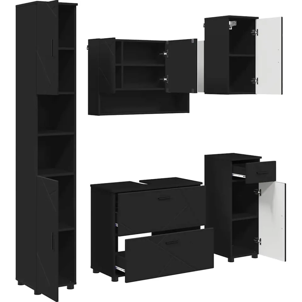 vidaXL Badkamermeubelset 5 st Zwart 35 x 30 x 192 cm, foto 3