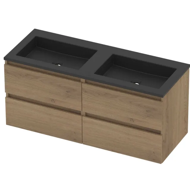 Basic-Line Aura 46 Badmeubelset Acryl 120x46x54 cm A46mzepo2x600 Pure Oak Mat Zwart