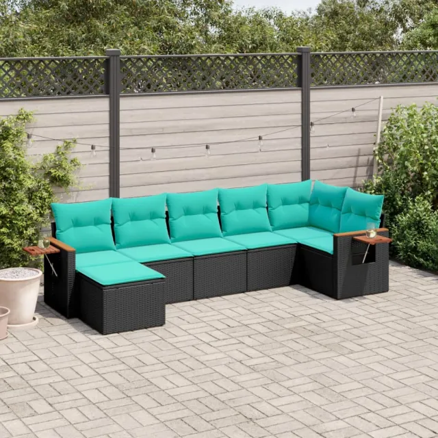 vidaXL 7-delige Loungeset met kussens poly rattan zwart, foto 2