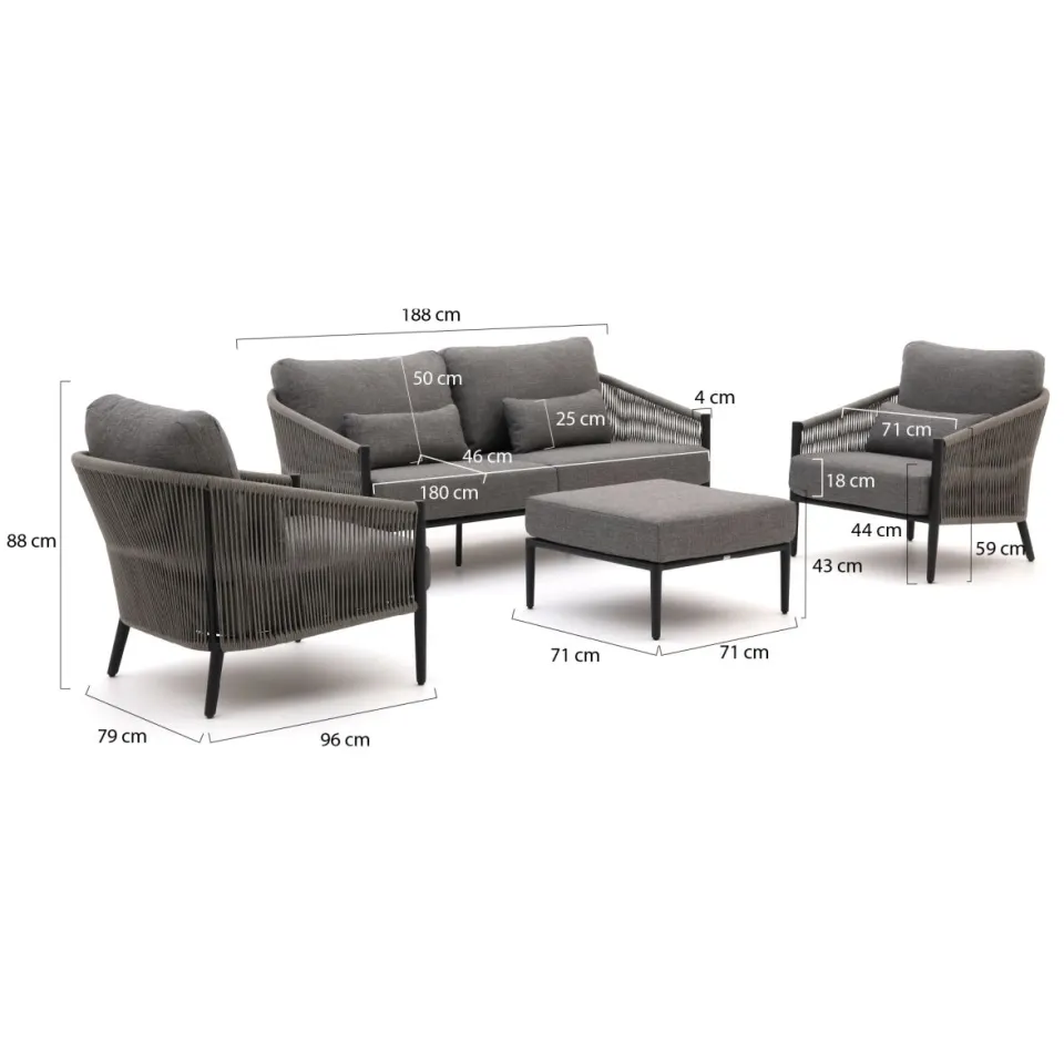 Bellagio tuinmeubelen Bellagio Mineo stoel-bank loungeset 4-delig grijs, foto 2