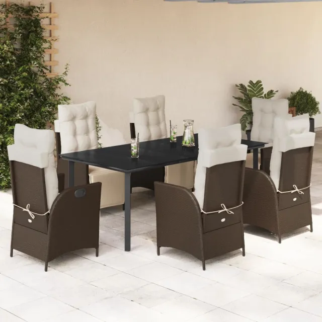 vidaXL 7-delige Tuinset met kussens poly rattan bruin, foto 2