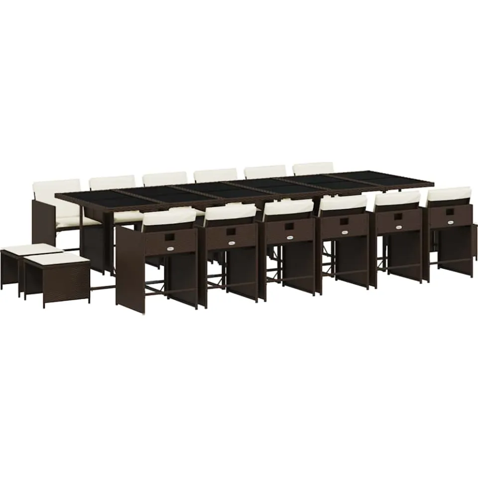 vidaXL 17-delige Tuinset met kussens poly rattan bruin