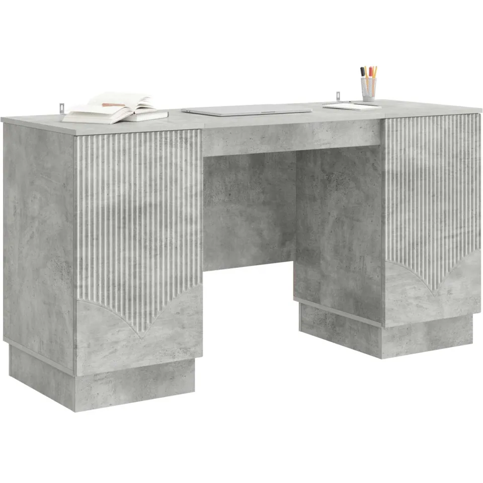 vidaXL Bureau Betongrijs 142,5 x 50 x 75 cm Bewerkt hout