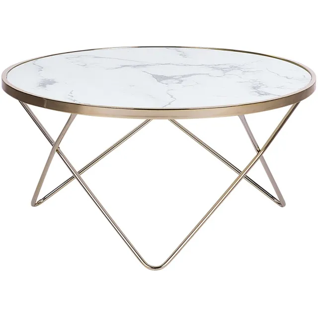 Beliani MERIDIAN II - Salontafel - Wit/Goud - Veiligheidsglas