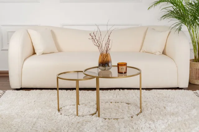 Skye Decor , Glazen salontafelset, Aurum - 60, 42 - Gold, Bronze, Gehard glas, Goud & Brons, 42 x 42 x 39 cm Goud, brons