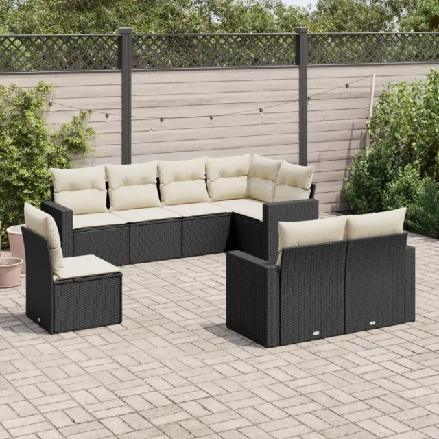 vidaXL 8-delige Loungeset met kussens poly rattan zwart, foto 2