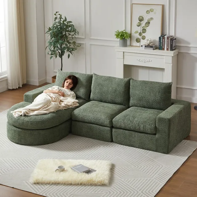 KOMHTOM Modulaire Hoekbank - Chenille - Chaise Longue - L-Vorm - Zonder Montage groen