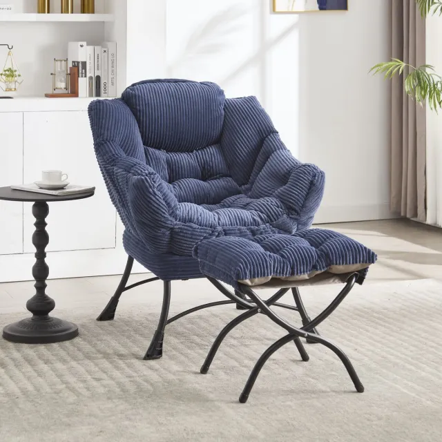 KOMHTOM BLACKCOLORS - Lui stoel met voetenbank - Moderne lounge accent stoel - Gestoffeerde bank stoel - Marineblauw