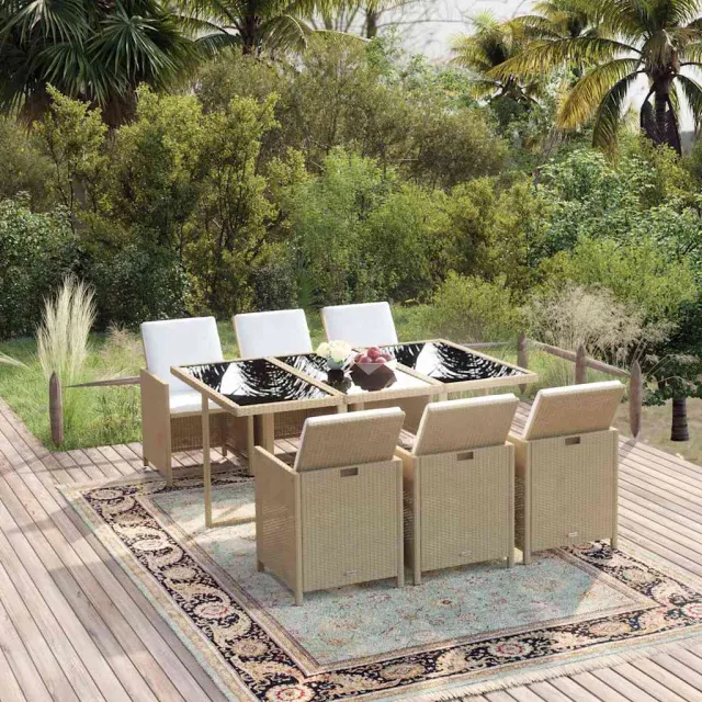 vidaXL 7-delige Tuinset met kussens poly rattan beige, foto 2