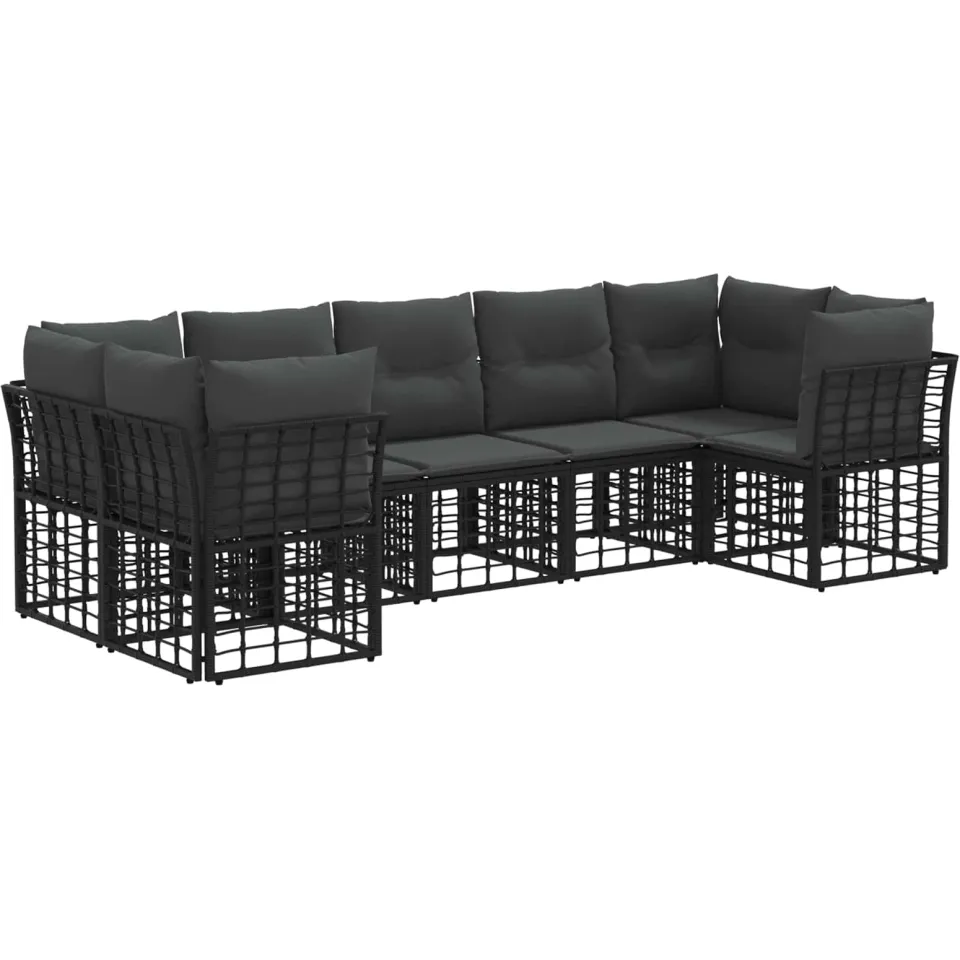vidaXL Buiten bankenset 7 st 7-zits Zwart en Donkergrijs Polyester