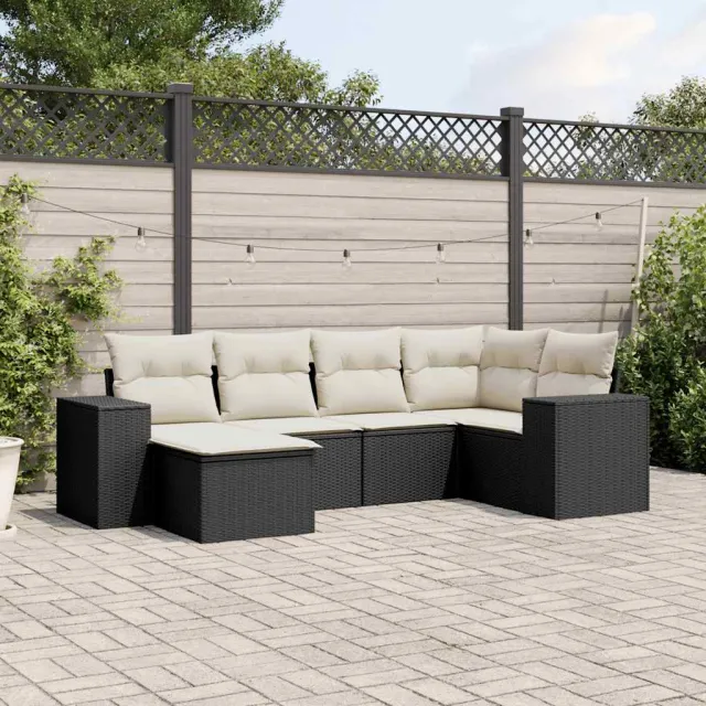 vidaXL 6-delige Loungeset met kussens poly rattan zwart, foto 2