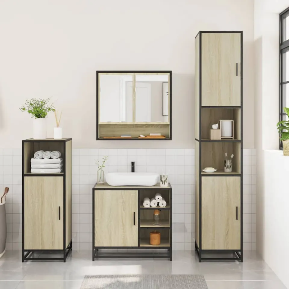 vidaXL 3-delige Badkamermeubelset bewerkt hout sonoma eikenkleurig, foto 2