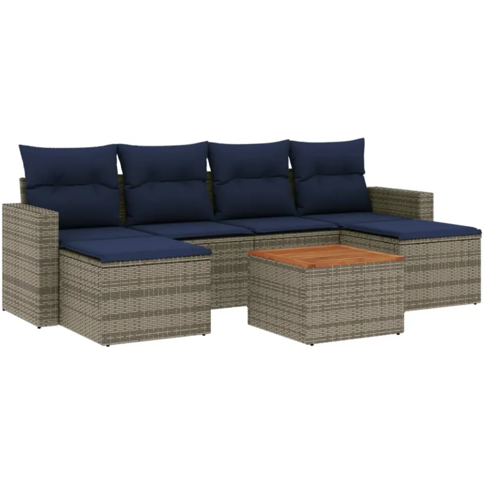vidaXL 7-delige tuinbankset met kussens, grijs polyrotan, foto 3