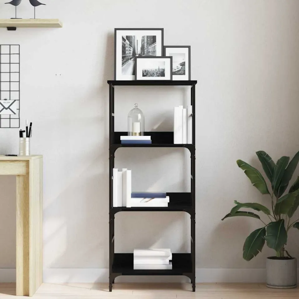 vidaXL Boekenkast 3-laags 50 x 33 x 117,5 cm Bewerkt hout Zwart Eiken, foto 4