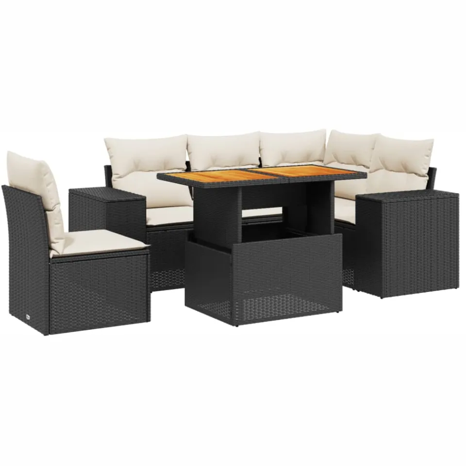 vidaXL 6-delige Loungeset met kussens poly rattan zwart