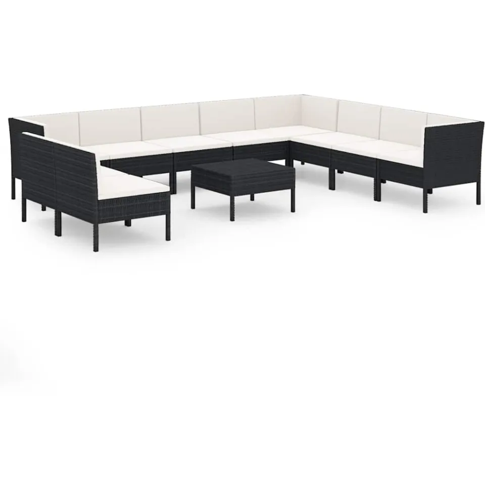 vidaXL 11-delige Loungeset met kussens poly rattan zwart