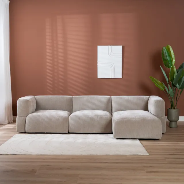 Livin24 Bronx71® Scandinavische hoekbank Karla taupe rechts 3-zits