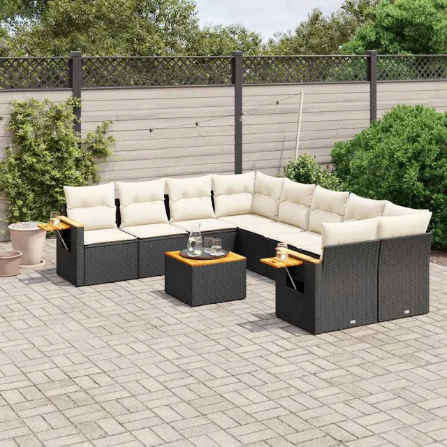vidaXL 9-delige Loungeset met kussens poly rattan zwart, foto 2