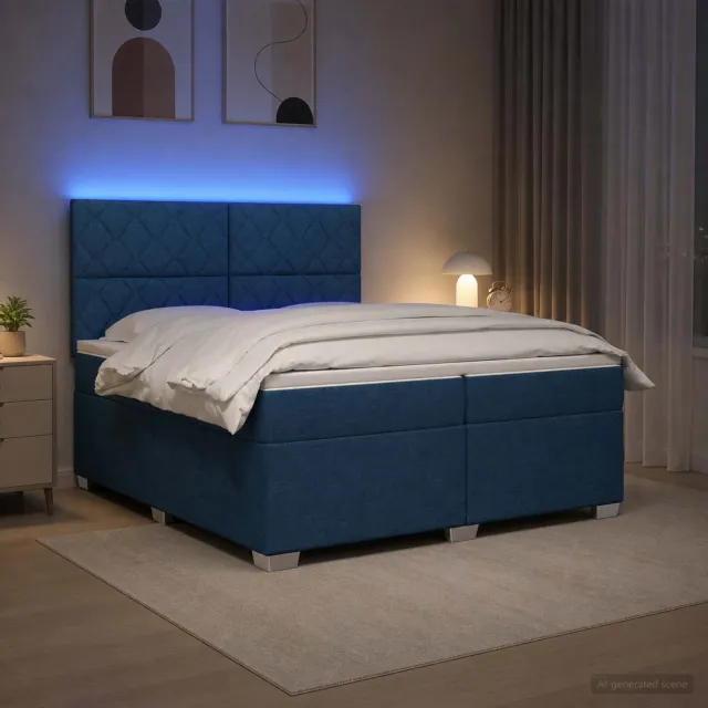 vidaXL Boxspringbed met matras met hoofdeinde Blauw 200 x 200 cm Stof