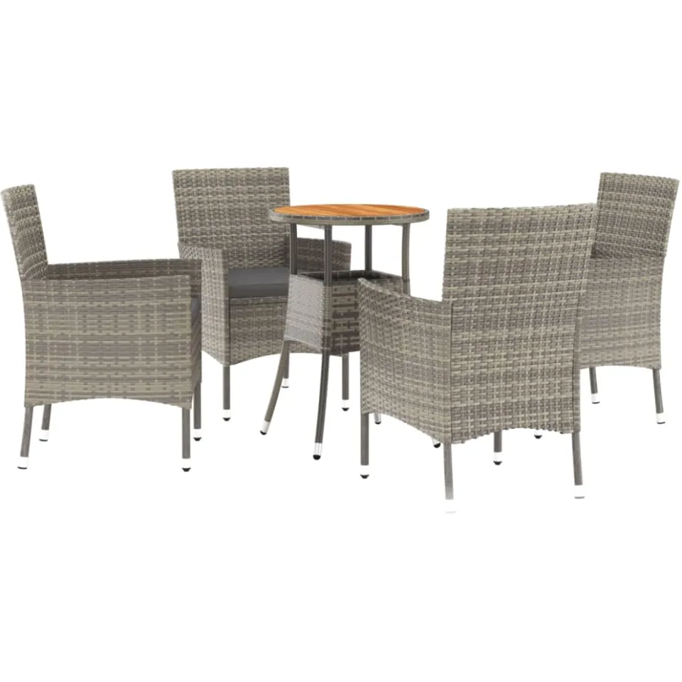 vidaXL 5-delige Bistroset met kussens poly rattan grijs, foto 3
