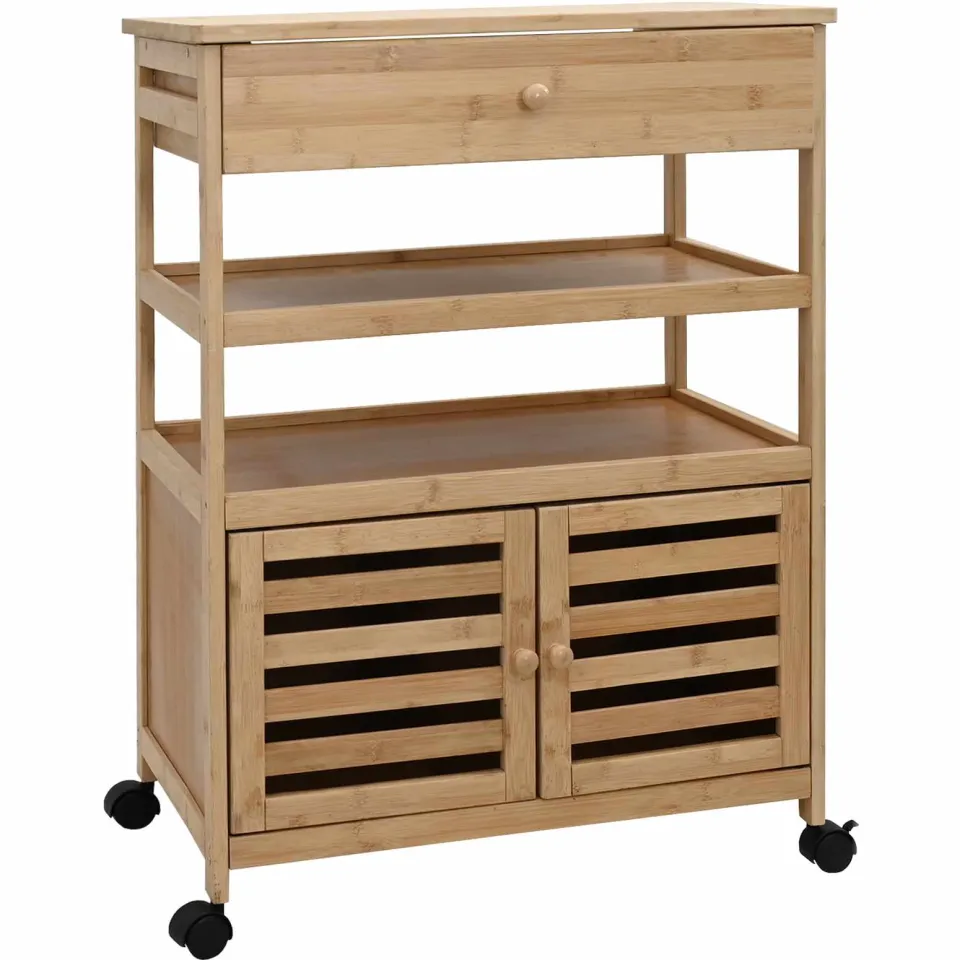 vidaXL Keukentrolley met Wielen Naturel 59,5 x 36 x 82 cm Bamboe Bruin