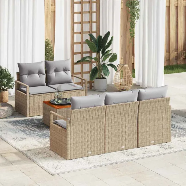 vidaXL Tuinbankenset 6 st Beige poly rattan, foto 2