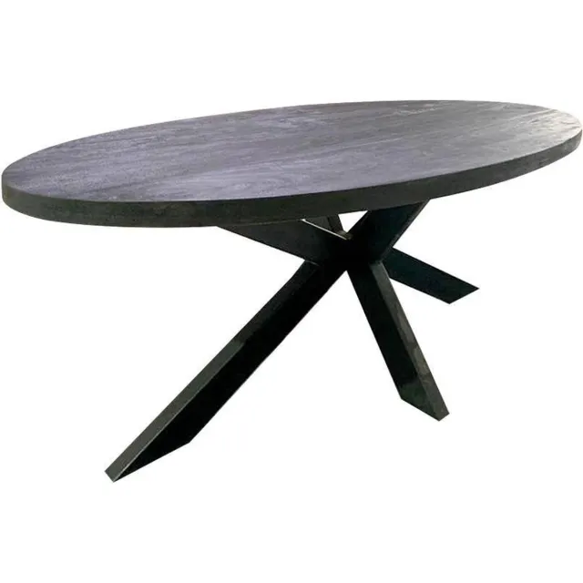 Mahom Mangohouten Eettafel Tulsa Black Ovaal 210×100 cm Mahom Industrieel - Dinertafel van Mangohout & Metaal - Industriële Eettafel Bruin