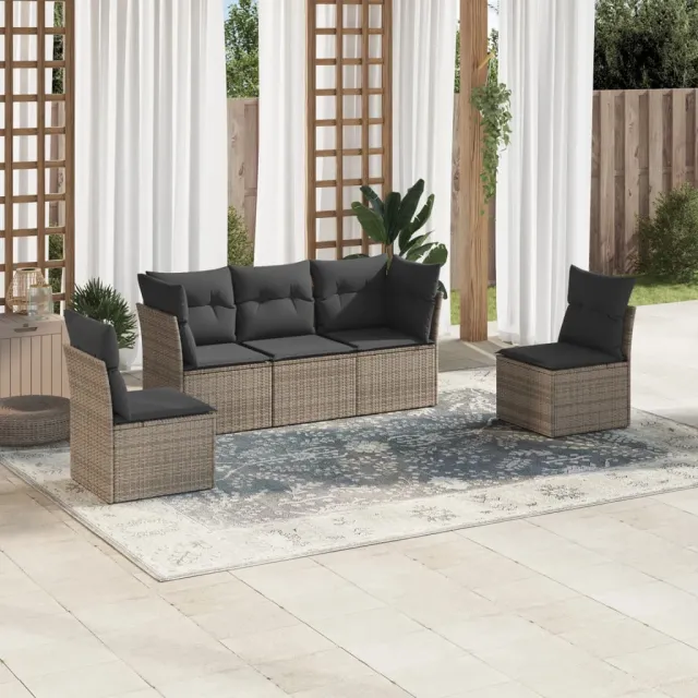 vidaXL 5-delige Loungeset met kussens poly rattan grijs, foto 2