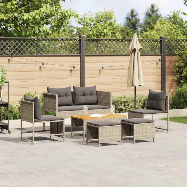 vidaXL Tuinbankenset 6 st Licht Grijs en Donker Grijs poly rattan Lichtgrijs