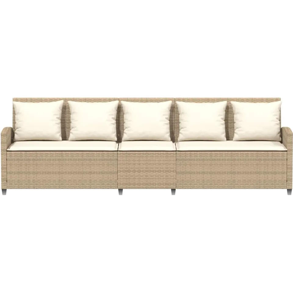 vidaXL Tuinbank 5-zits met kussens poly rattan beige, foto 4