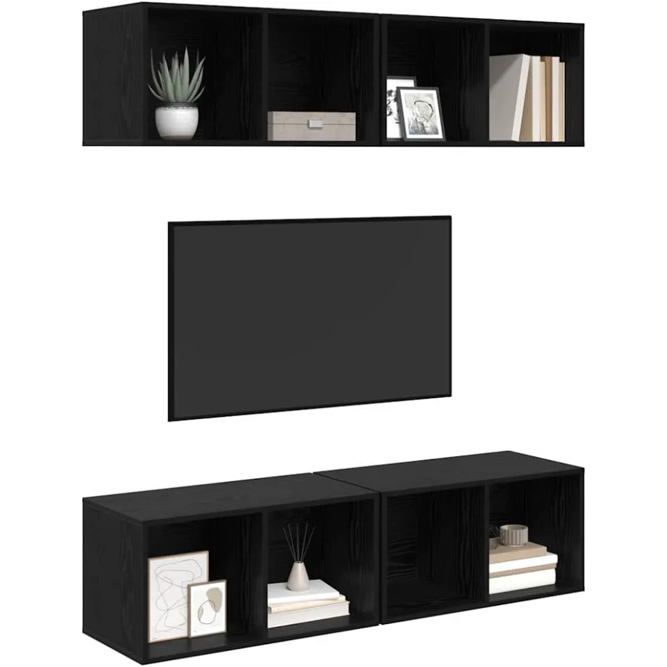 vidaXL Tv-meubelset 4 st 37 x 37 x 72 cm Zwart Eiken