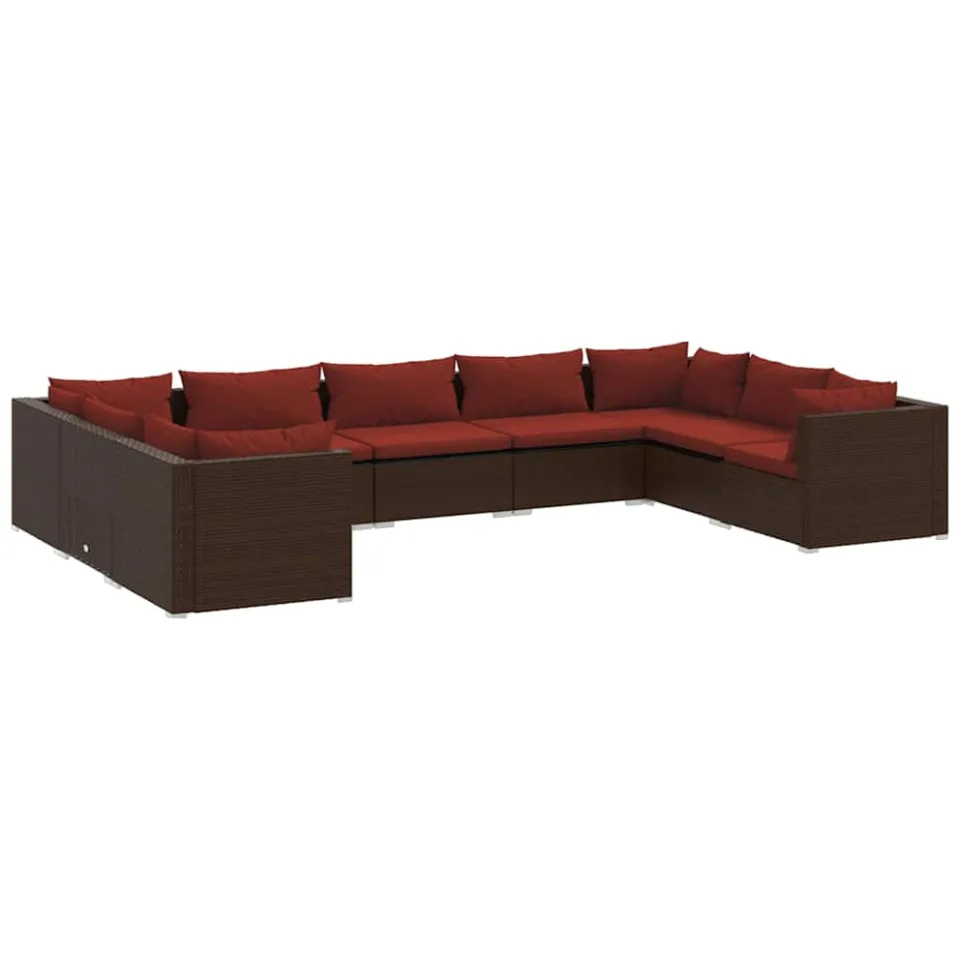 vidaXL 9-delige Loungeset met kussens poly rattan bruin, foto 3