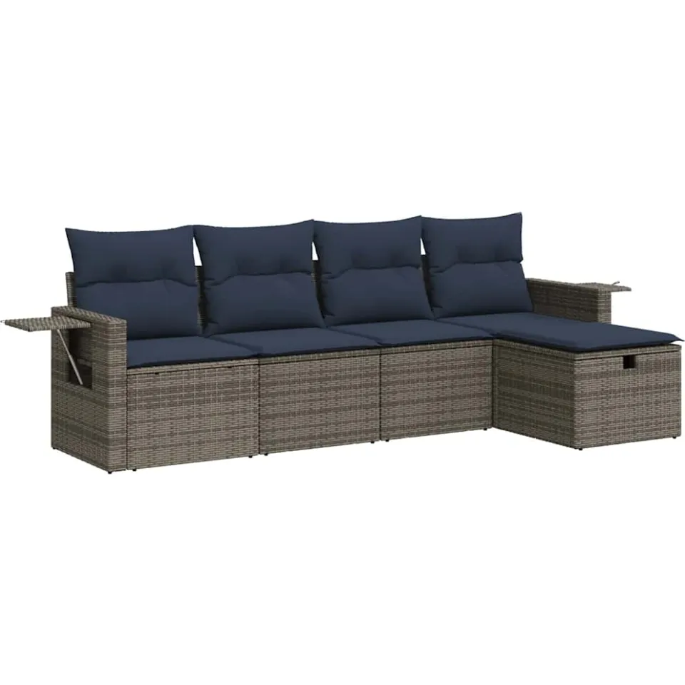 vidaXL 5-delige Loungeset met kussens poly rattan grijs, foto 3