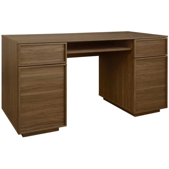 sweeek Bureau houtdecor bureau 2 deuren 2 laden 1 nis l 140 x b 55 x h 77cm - kuba Walnoot