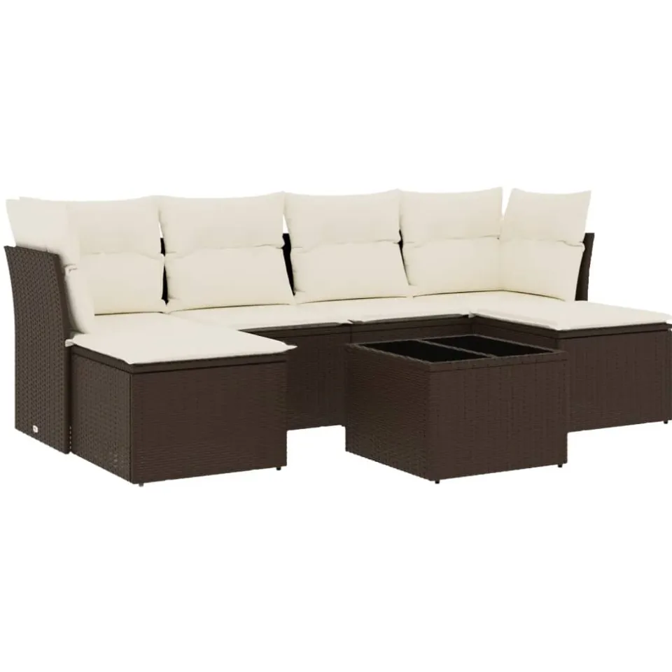 vidaXL 7-delige Loungeset met kussens poly rattan bruin, foto 3