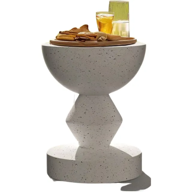 Bolt Edge Moderne Betonnen Bijzettafel - Voor Binnen & Buiten - Ronde Salontafel & Tuinkruk - Uniek Vormgegeven Accenttafel Wit