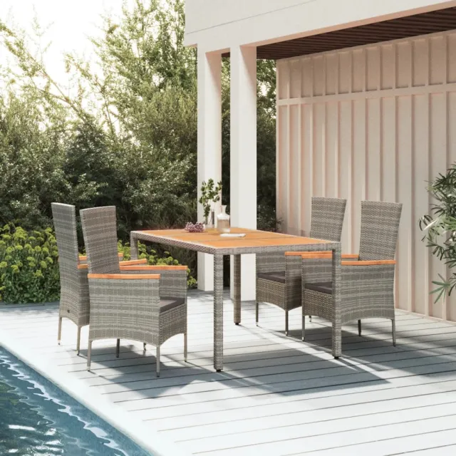 vidaXL 5-delige Tuinset met kussens poly rattan grijs, foto 2