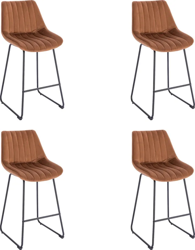 Lina Vegas Barstoel Bruin - Set van 4 - Velvet - Barkrukken Bruin4