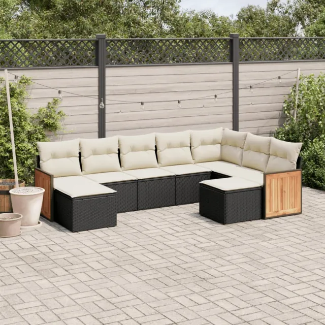 vidaXL 9-delige Loungeset met kussens poly rattan zwart, foto 2