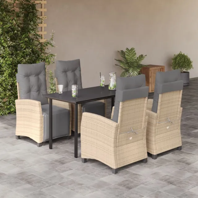 vidaXL 5-delige Tuinset met kussens poly rattan gemengd beige, foto 2