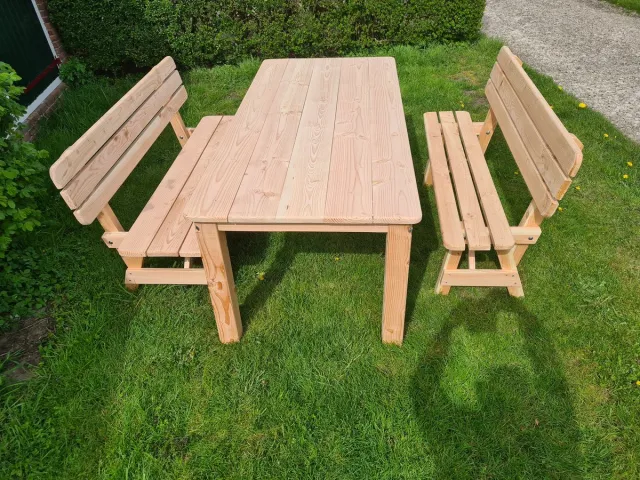 Oudshoorn meubels Douglas Tuinset 200 cm – Tuintafel met 2 Bankjes – 8 Personen – Handgemaakt – Houten Tuinset voor Buiten – Robuust hout kleur