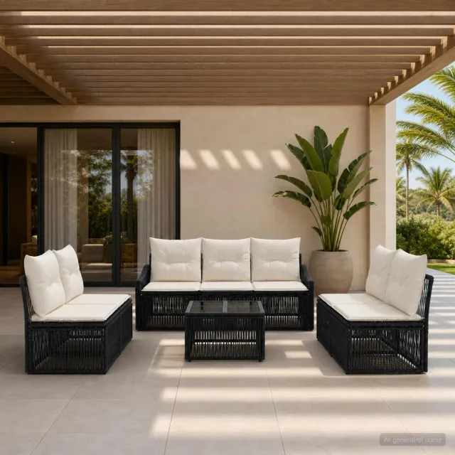 vidaXL Tuinbankenset 8 st Zwart poly rattan, foto 2