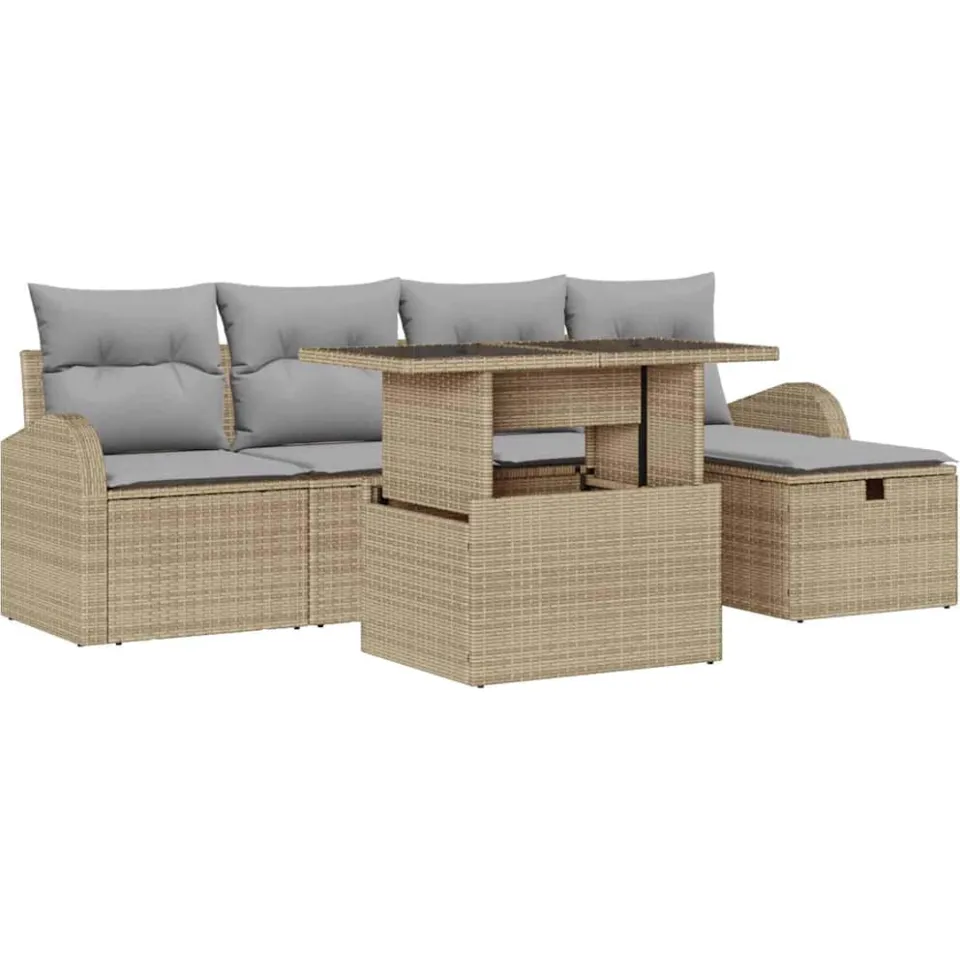 vidaXL Tuin Sofa Set 6 st Beige poly rattan