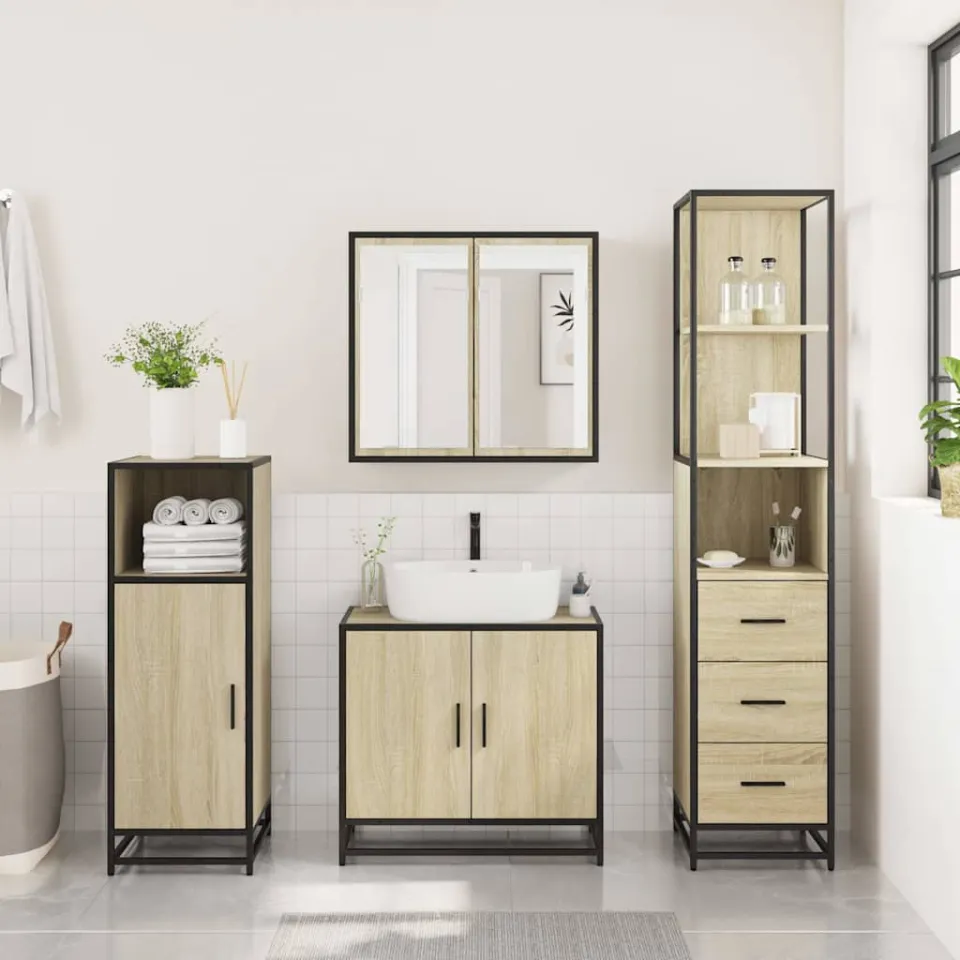 vidaXL 3-delige Badkamermeubelset bewerkt hout sonoma eikenkleurig, foto 4