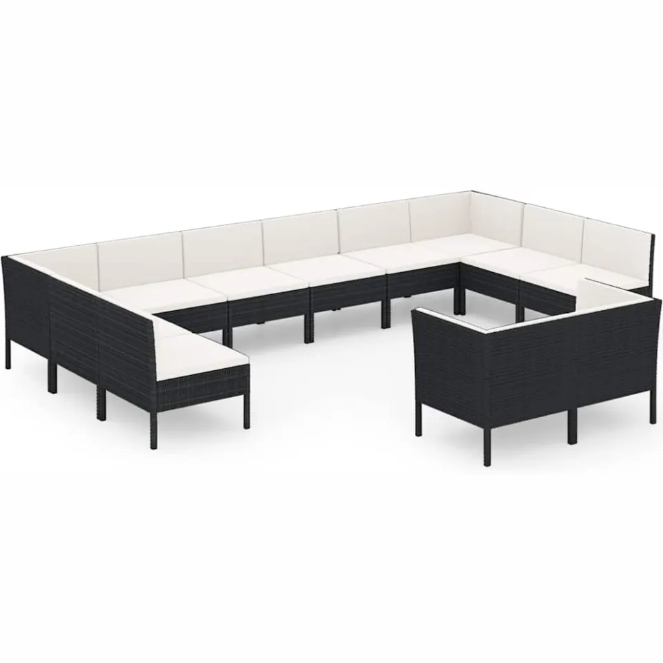 vidaXL 12-delige Loungeset met kussens poly rattan zwart, foto 3