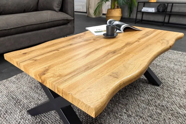 Invicta Interior Industriële salontafel WILD 90cm bruin wild eiken look zwart metalen boomrand - 45081 Zie omschrijving