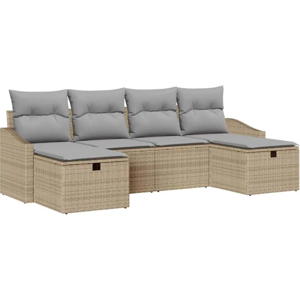 vidaXL Tuin Sofa Set 6 st poly rattan Lichtgrijs