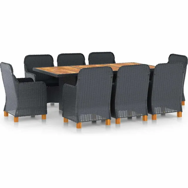 vidaXL 9-delige Tuinset met kussens poly rattan donkergrijs